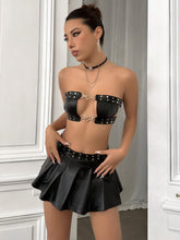 Women's Heart Chain Detail Strapless Top And Pleated Skirt Set